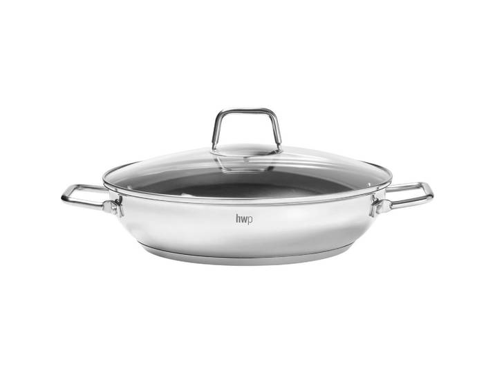 Homeware Profession. Servierpfanne, Schwarz, Edelstahlfarben, Metall, Glas, 2,5 l, konisch, Lfgb, rostfrei, antihaftbeschichtet, Kochgeschirr, Pfannen, Servierpfanne