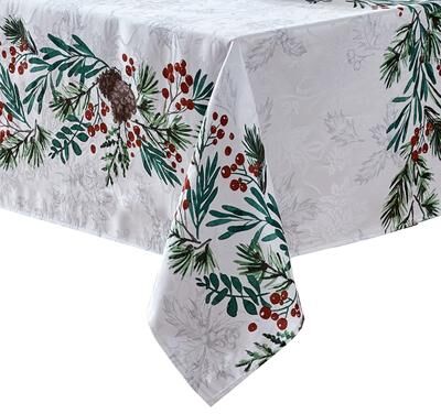 Threadmade Holly Berry Flourish Holiday Fabric Tablecloth