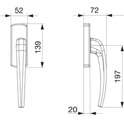 Maco, Drehkippbeschlag, SKB-Z Drehgriff für Aufsatzgetriebe, links, Aluminium silber eloxiert