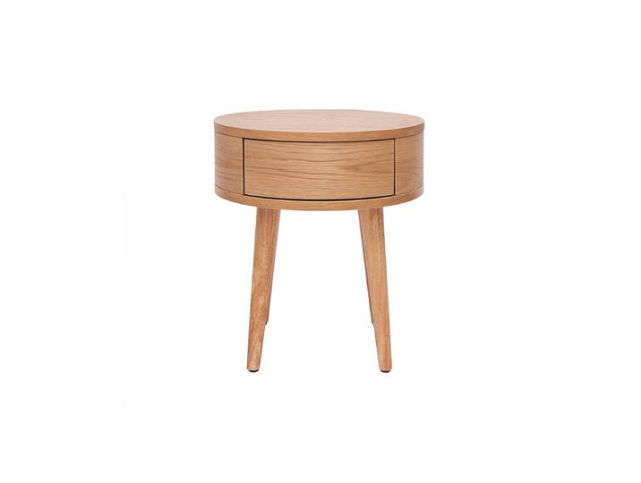 Table de chevet ronde en bois clair avec tiroir JUDITH