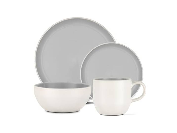 Barbary & Oak BO867004GRY Oslo 16-teiliges Geschirr-Set, Steinzeug, Weiß und Nimbus-Grau
