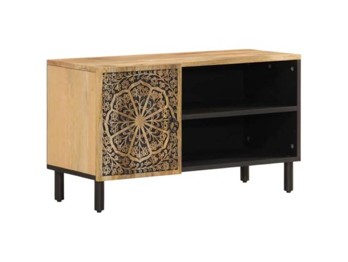 Favemtsl TV-Schrank 80x31x46 cm Fernsehschrank Massivholz Mango Handgeschnitztes Blumenmuster und echtes Mangoholz setzen stilvolle Akzente im Wohnzimmer oder Loungebereich.