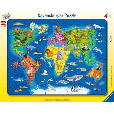 Rahmenpuzzle Weltkarte mit Tieren 30 Teile