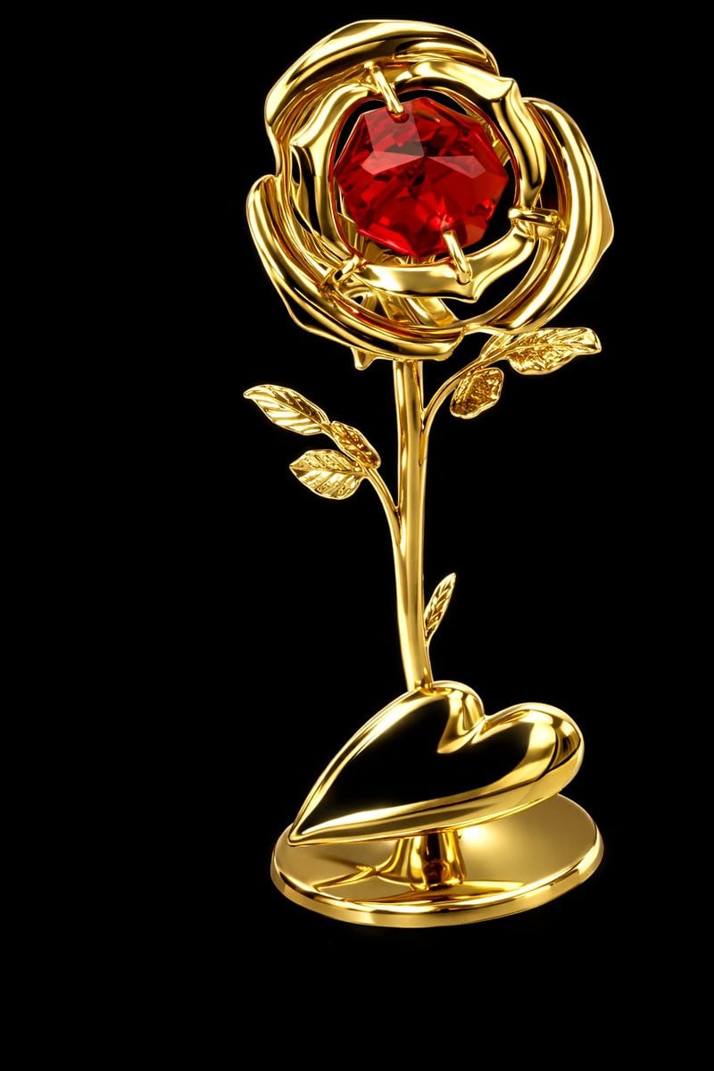 24K goud vergulde mini roos met rood Bohemia kristal
