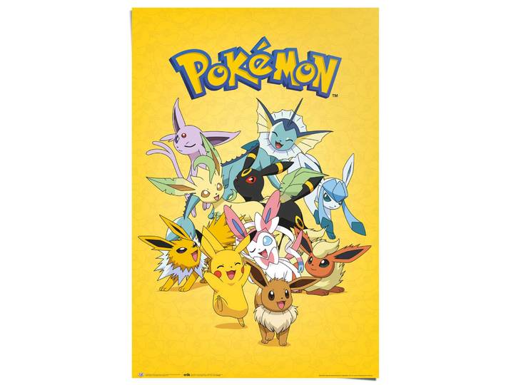 Poster REINDERS Pokémon Evolutionen , gelb (farbe bild(er): gelb), B:61cm H:91,5cm T:0,1cm, Papier, Bilder, Poster