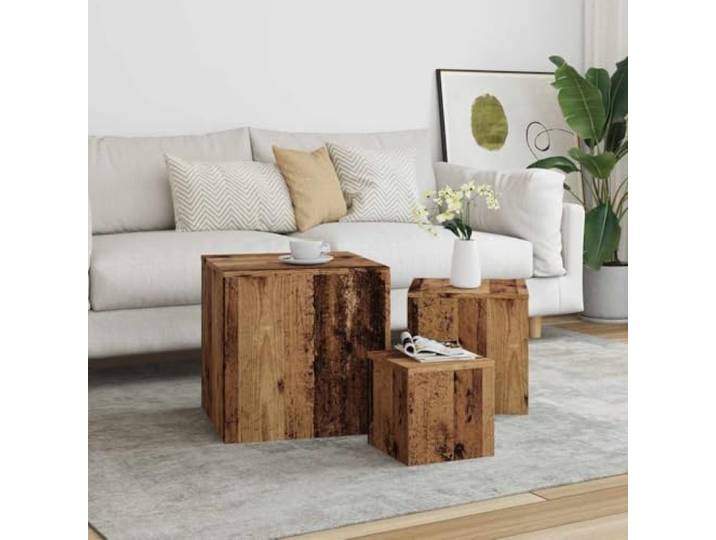 Beistelltische, 3 Stück, altes Holz Verschiedene Größen, glatte Oberfläche, Feuchtigkeitsbeständigkeit, Wohnzimmer, Schlafzimmer, Reinigung mit feuchtem Tuch