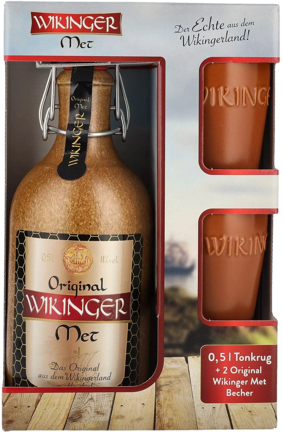 Wikinger Met Original 11% Vol. 0,5l im Tonkrug mit 2 Tonbechern