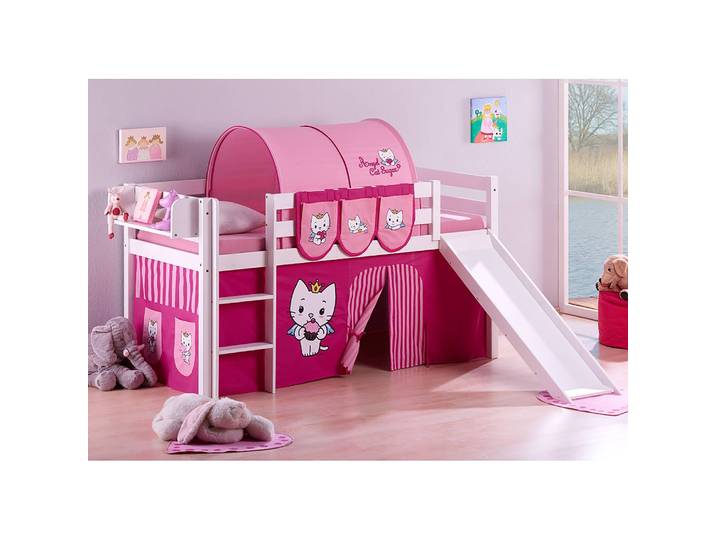 Hochbett Angel Cat Sugar 90 x 200cm Weiß mit Rutsche/mit Leiter