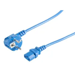 Kaltgeräte Netzkabel Schutzkontakt-Stecker abgewinkelt  IEC320-C13 Buchse blau - Länge: 1,80m