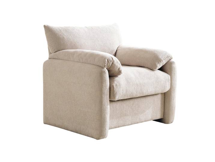 Urban Meuble Sessel Chenille Beige 96 cm – Lounge Sessel mit Armlehnen und breiter Sitzfläche für Wohnzimmer, 96x84x82 cm, Wohnzimmer, Sessel, Polstersessel