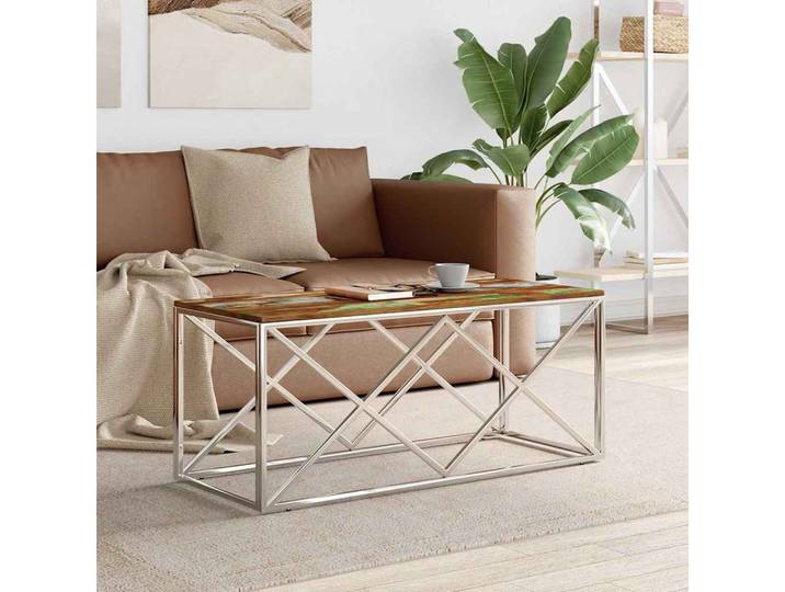 vidaXL Couchtisch vidaXL Couchtisch Edelstahl und Altholz Massiv