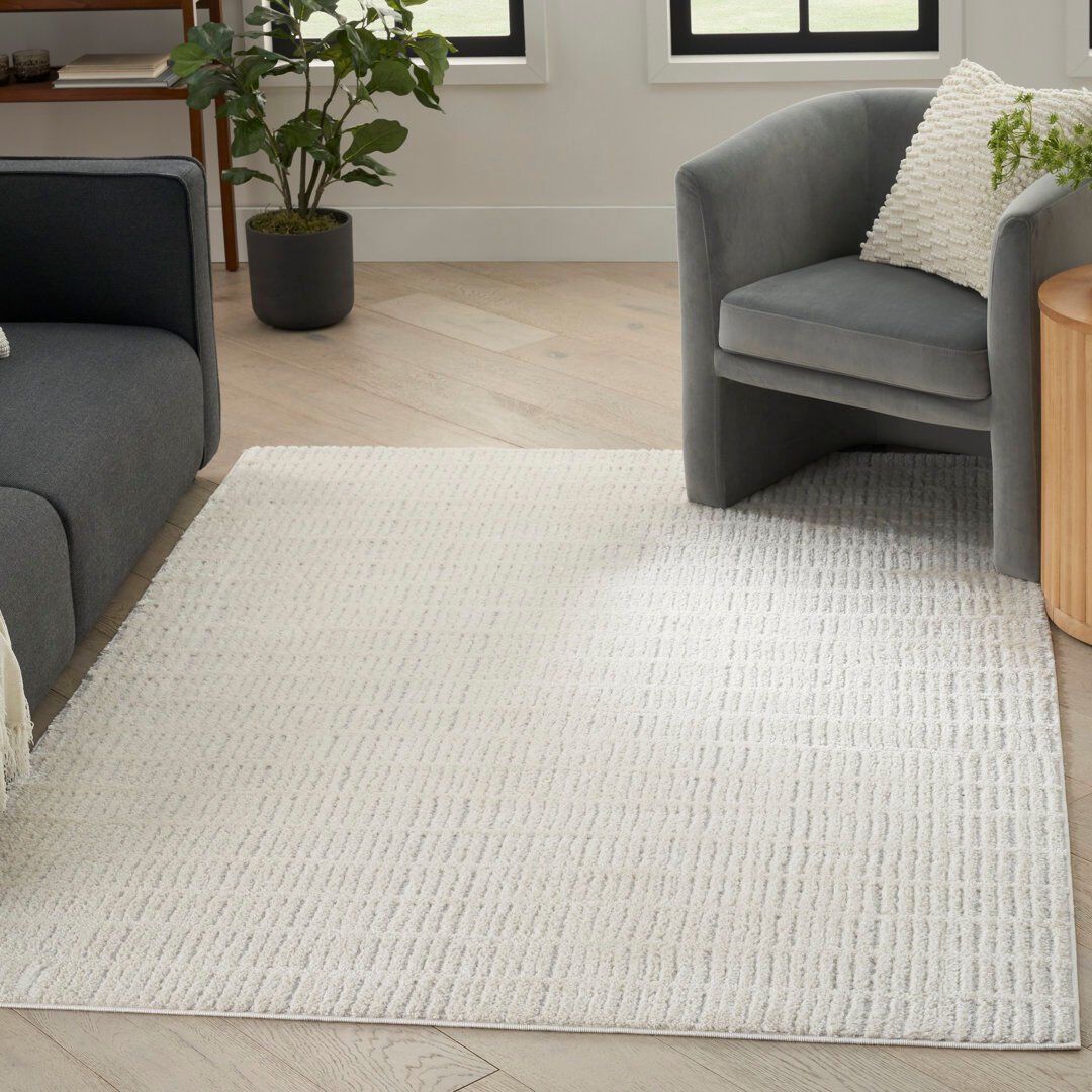 Highland Dunes Brenville Rectangle Striped Area Rug Ivory Grey Rectangle 119 x 180cm