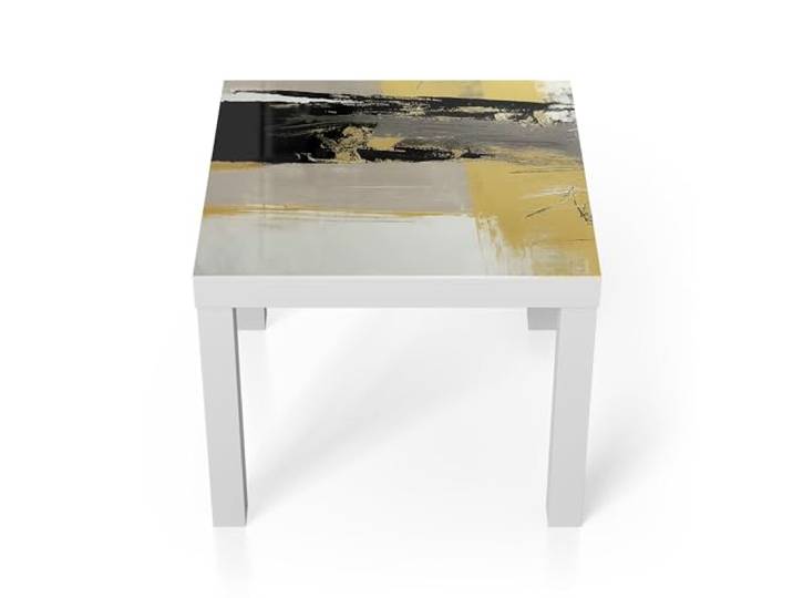 DEQORI Glastisch weiß klein 55x55 cm Motiv Goldene Kontraste ausgefallener Beistelltisch aus Glas Hochglanz Couchtisch fürs Wohnzimmer moderner Couch Tisch mit Design