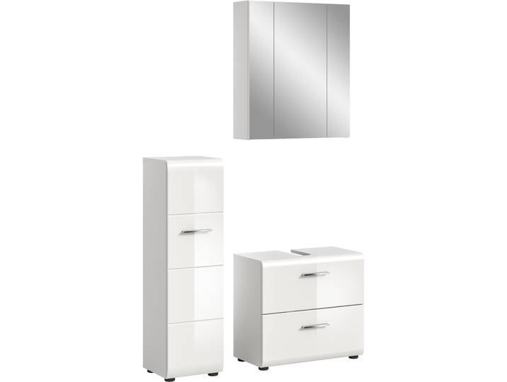 Badezimmer-Set WELLTIME, weiss (weiß hochglanz tiefzieh), B:105cm H:185cm T:30cm, Holzwerkstoff, MDF, Kastenmöbel-Sets, Badezimmer-Set, Bad-Kombination, Bad-Möbel, Badezimmer, Kombination, Kombi