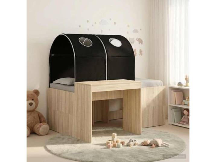 RJPLMFV Bett mit 3 Teilen, Eiche und Schwarz, Holz Atmungsaktiver Lattenboden, weiche Mikrofaserdetails, kompaktes Design, einfache Pflege