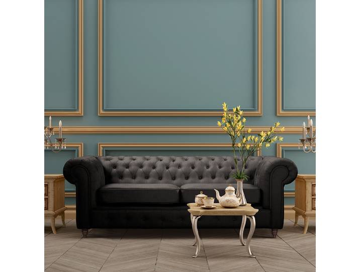 Sofa Schwarz Microfaser Valeria 218cm Gleichschenklig Schlaffunktion für dauerhafte Nutzung Glamour