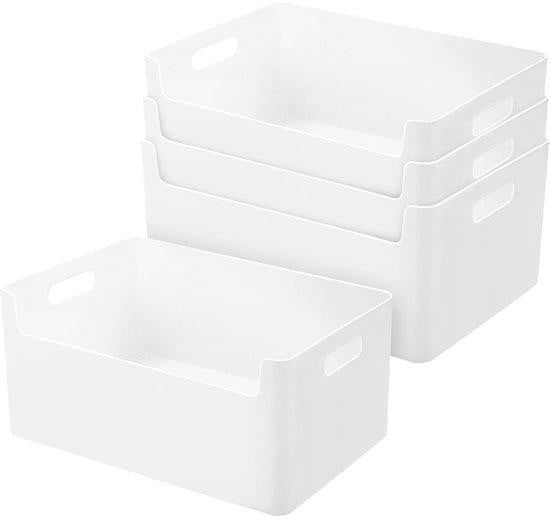 4-delige witte kunststof organizer set voor de keuken en badkamer met handvatten en stapelmogelijkheid