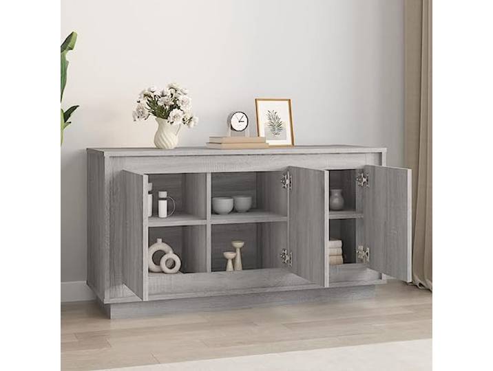 KTHLBRH Sideboard Grau Sonoma 102 x 35 x 55 cm Holz mehrschichtig 6 Fächer, staubdichte Türen, Displayplatte, einfache Montage