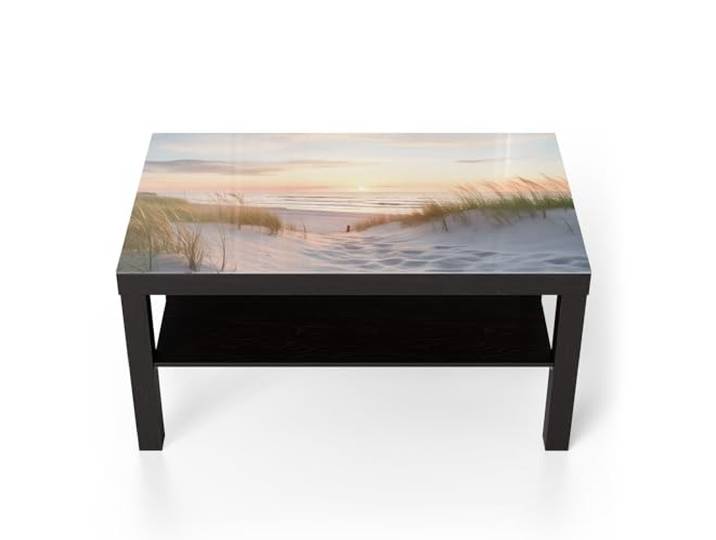 DEQORI Glastisch schwarz groß 90x50 cm Motiv Abendruhe am Strand ausgefallener Beistelltisch aus Glas Hochglanz Couchtisch fürs Wohnzimmer moderner Couch Tisch mit Design