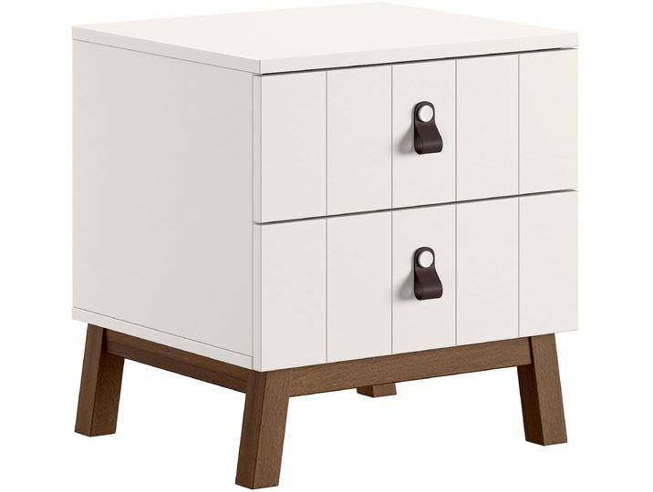 Nachtkonsole VIPACK Sezane mit Front in Rillen-Optik und Griffschlaufen , clay, kiefer nussbaum, B:50cm H:53,8cm T:45cm, MDF, Massivholz, Sideboards, Nachtkonsole, MDF Clay farben lackiert, braune Griffschlaufe, Sockel nussbaumfarbig