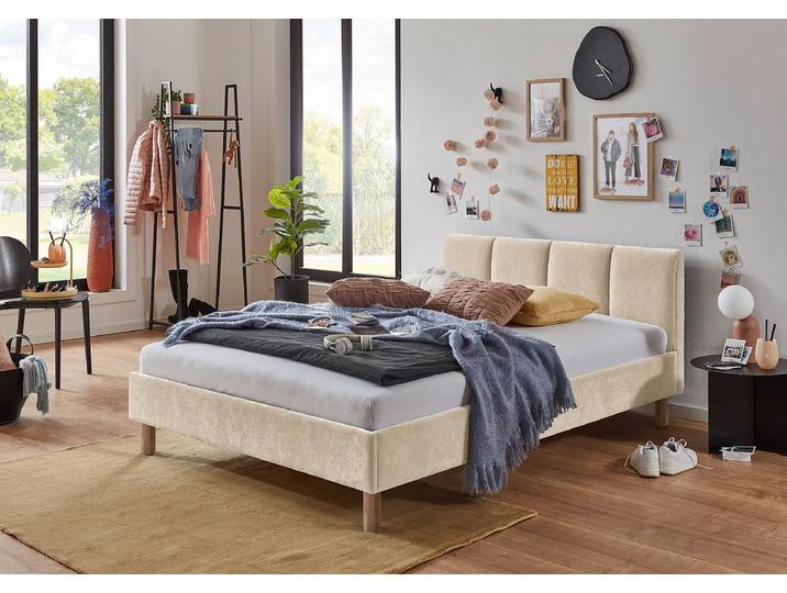 Lit rembourré Joker 140 x 200cm Microfibre Wiam Beige Marron