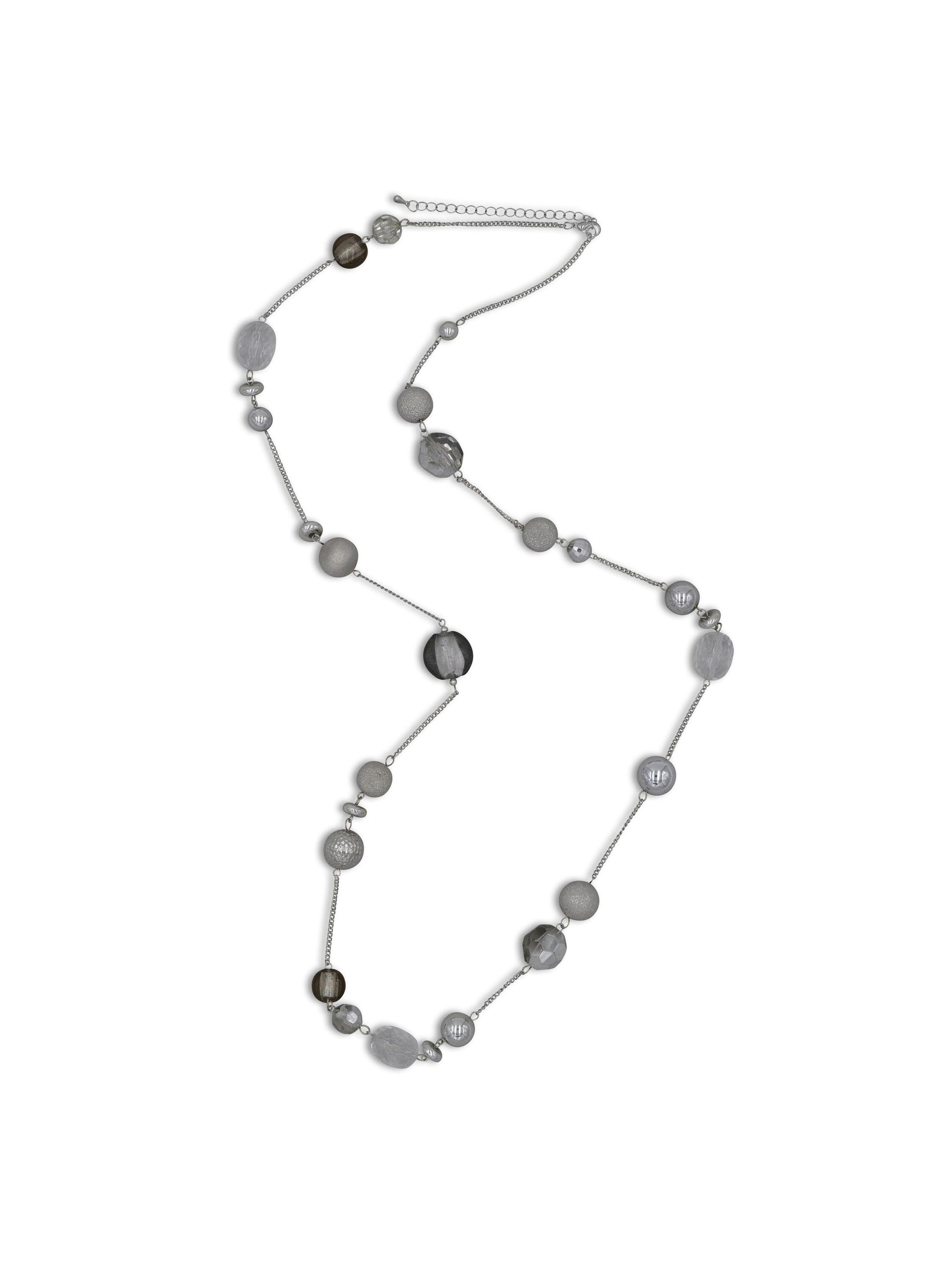 Steuer Modeschmuck Kette Lange Metall Kette mit Zierelementen rhodiumfarben
