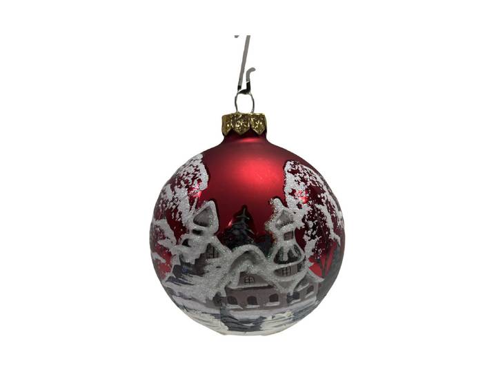2er Set Glaskugel rot mit Schnee