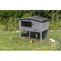 Kleintierstall mit Freilaufgehege, 124 × 102 × 78 cm, grau