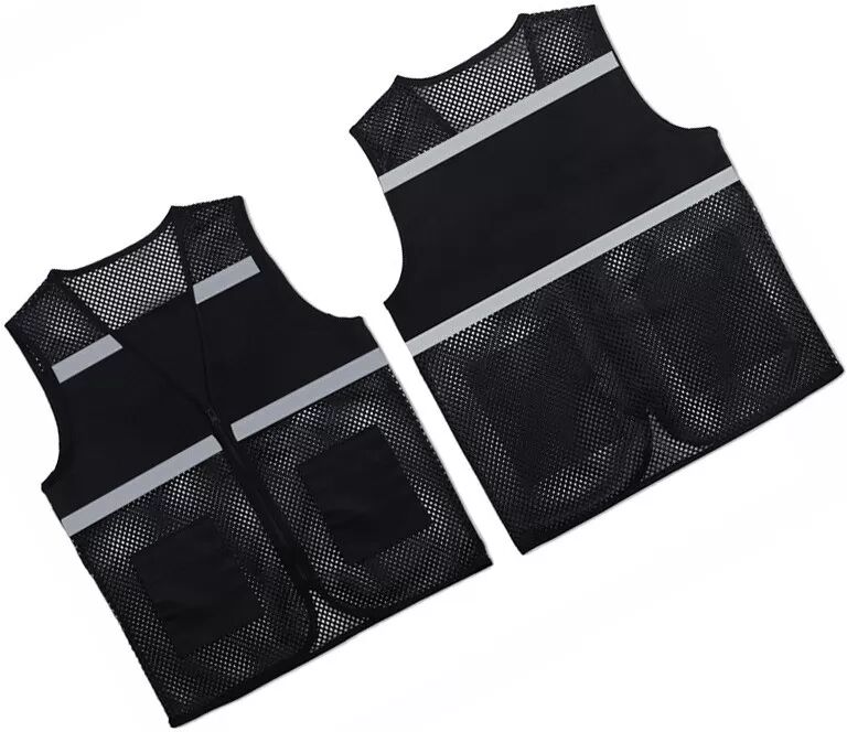 INF Schwarze reflektierende Sicherheitsweste mit atmungsaktivem Mesh und Mehrfachtaschen 4XL