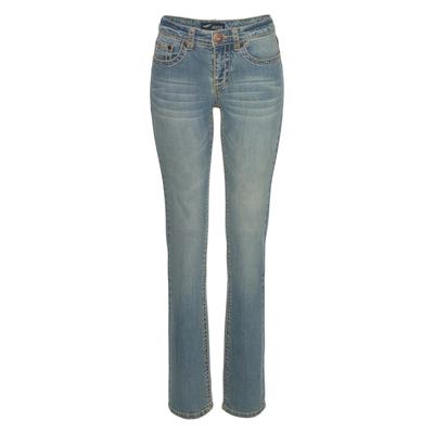 Gerade Jeans ARIZONA "Kontrastnähte", Damen, Gr. 20, K + L Gr, blau (dirty blau u), Jeans, Obermaterial: 98% Baumwolle, 2% Elasthan, Basic, schmal lang, Jeans, niedrige Leibhöhe, in 5-Pocket-Form, Used-Look-Waschung