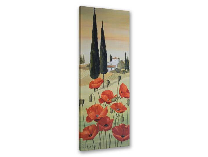 Feeby Wandbild toskanische landschaft mit mohnblumen, Rot, Landschaft/Berg, Rechteckig, 30x90 cm, Bilder & Rahmen, Bilder, Leinwandbilder