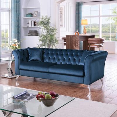 GREATPLANINC Chesterfield Velvet Upholstered 3 Seater Sofa, Tufted Button Deep Seat Sofa, Stanford Sofa with Scroll Arms & Scroll Back