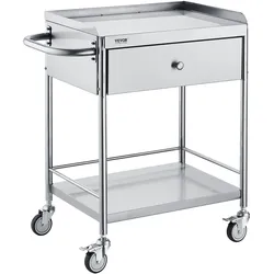 VEVOR Zweistöckiger Laborwagen Gerätewagen Medizintechnik Servierwagen 201 Edelstahl Tragbar Abräumwagen mit Schubladen 100 kg Tragfähigkeit, 710  x 421 x 785 mm (mit Griff) Labor Rollwagen