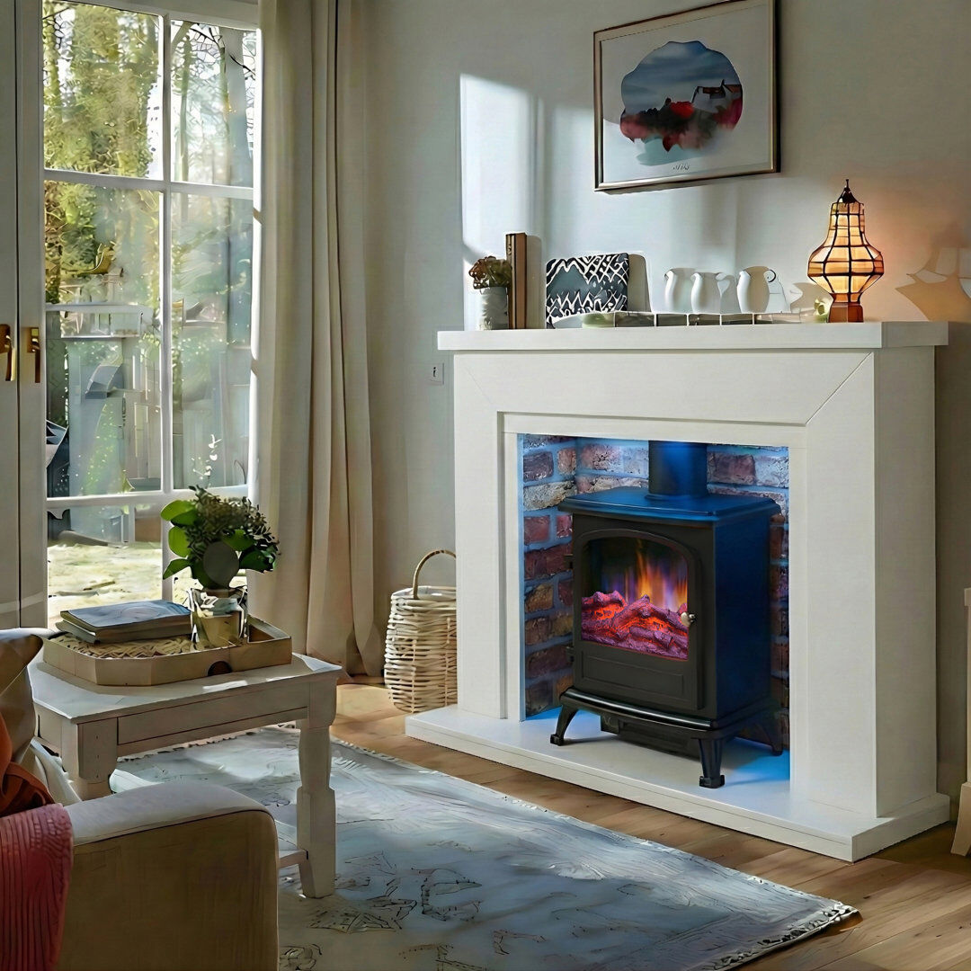 Castleton Fires & Fireplaces Farlington Electric Stove Suite White/Rustic