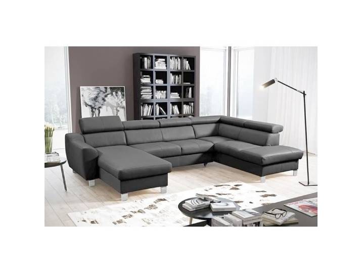 Canapé d'angle en cuir italien de luxe 7/8 places ASTONIA gris foncé angle droit