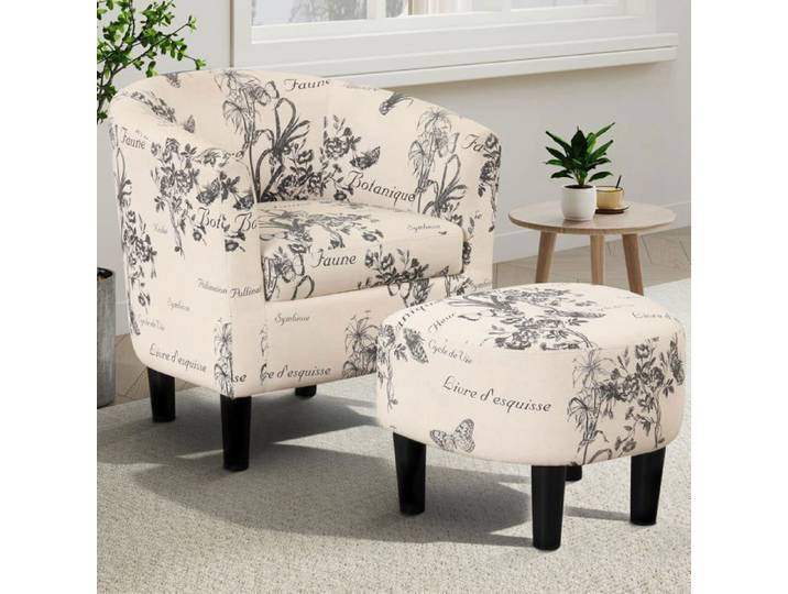 CANMOV Fauteuil Chaise d'Appoint avec Repose-Pieds Fauteuil de Lecture en Tissu