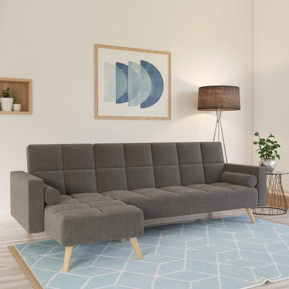 Weber industries Canapé d'angle convertible, angle gauche, gris Gris 253x90x144cm