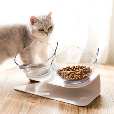 PetsAreLife Anti Vomiting Orthopedic Cat Bowl For Food & Water, Plastic Material Transparent