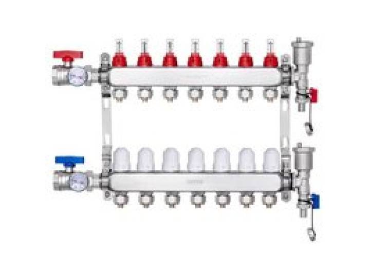 VEVOR 7-Zweig-Wärmeverteilungsverteiler, 1/2-Zoll-PEX-Rohrverteiler, Edelstahl-PEX-Verteiler für hydronische Fußbodenheizung, Wärmeverteilungs-PEX-Verteilersatz mit 1/2-Zoll-Adaptern im Lieferumfang enthalten