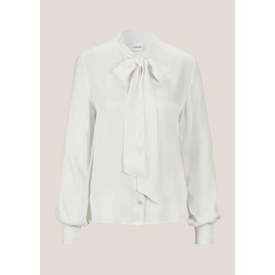 Langarmbluse MADELEINE "Bluse Satinbluse mit Schluppe", Damen, Gr. 46, weiß, Obermaterial: 100% Viskose CV., Modern, normal, Blusen