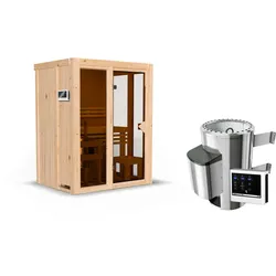 Karibu Sauna Indira 1 - 68 mm Systemsauna - 230 Volt Plug & Play Aktionsangebot Bronzierte Ganzglastür Ohne Dachkranz 3,6 kW Plug&Play Ofen mit externer Steuerung Easy