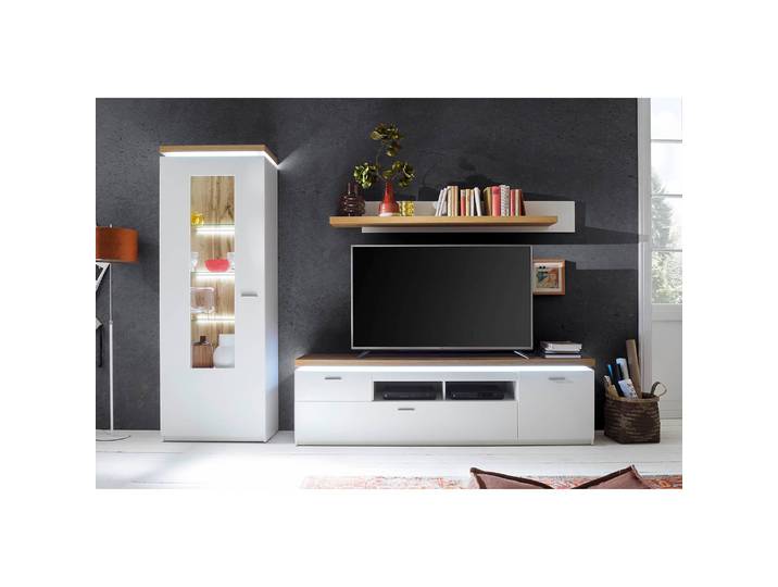 Wohnwand I 3-teilig Front & Korpus: Spanplatte, beschichtet Rückwand: HDF Hochdichte Holzfaserplatte , beschichtet Griffe: Metall, lackiert