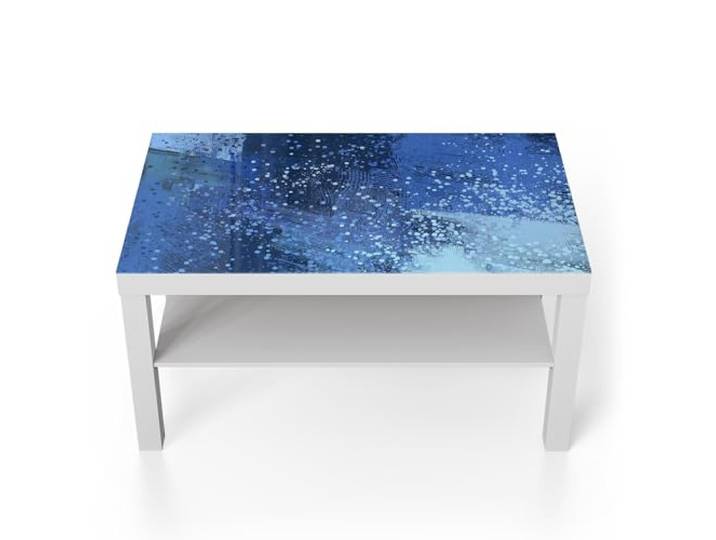 DEQORI Glastisch weiß groß 90x50 cm Motiv Blaue Impression ausgefallener Beistelltisch aus Glas Hochglanz Couchtisch fürs Wohnzimmer moderner Couch Tisch mit Design