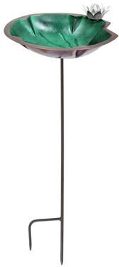 Achla Designs Lilypad Birdbath w/White Flower and Stake, 42.75 Inch Tall, Antique Copper Plated and Colored Patina Finish