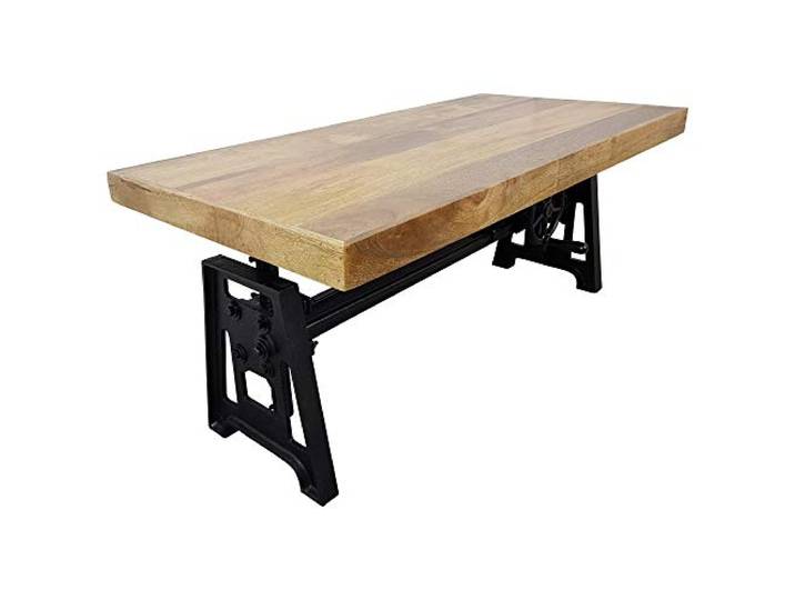 Indoortrend Couchtisch aus Mango - per Kurbel höhenverstellbarer Design Sofatisch - besonders Robustes Tischmodell - Holztisch für das Wohnzimmer - Vintage Tisch mit modernen zeitlosen Look