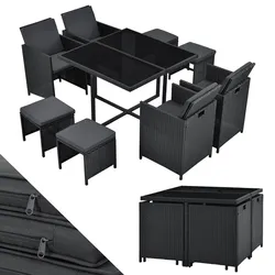 Juskys Polyrattan Sitzgruppe Baracoa L 9-teilig – Gartenmöbel wetterfest, stapelbar für Garten