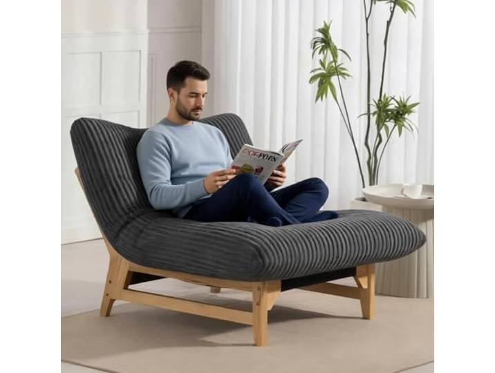 RAPRAP XXL Sitzsack mit Holzrahmen, Cord Bean Bag für Erwachsene, Bequemer Cloud Lesesessel für Wohnzimmer, Schlafzimmer,Grau