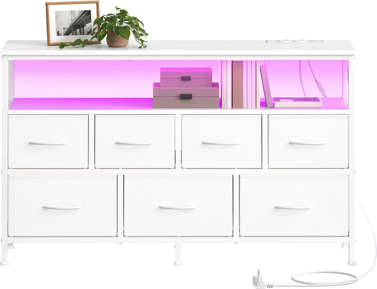 SONGMICS Ladekast met 7 Lades en LED-verlichting en oplaadstation voor de woonkamer
