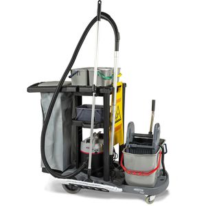 Sprintus Reinigungswagen PuriX Starter Set 50 cm, Systemwagen, mit Presse, Müllsackhalter, Staubsauger & 6 Eimern 4x4 & 2x17L