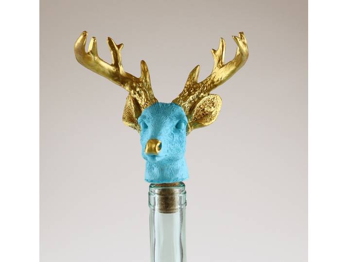 Flaschenverschluss AM DESIGN Hirsch , gold (blau), B:12,5cm H:8,5cm L:14cm, Kork, Polyresin, Flaschenverschlüsse, Flaschenverschluss, 2er Set